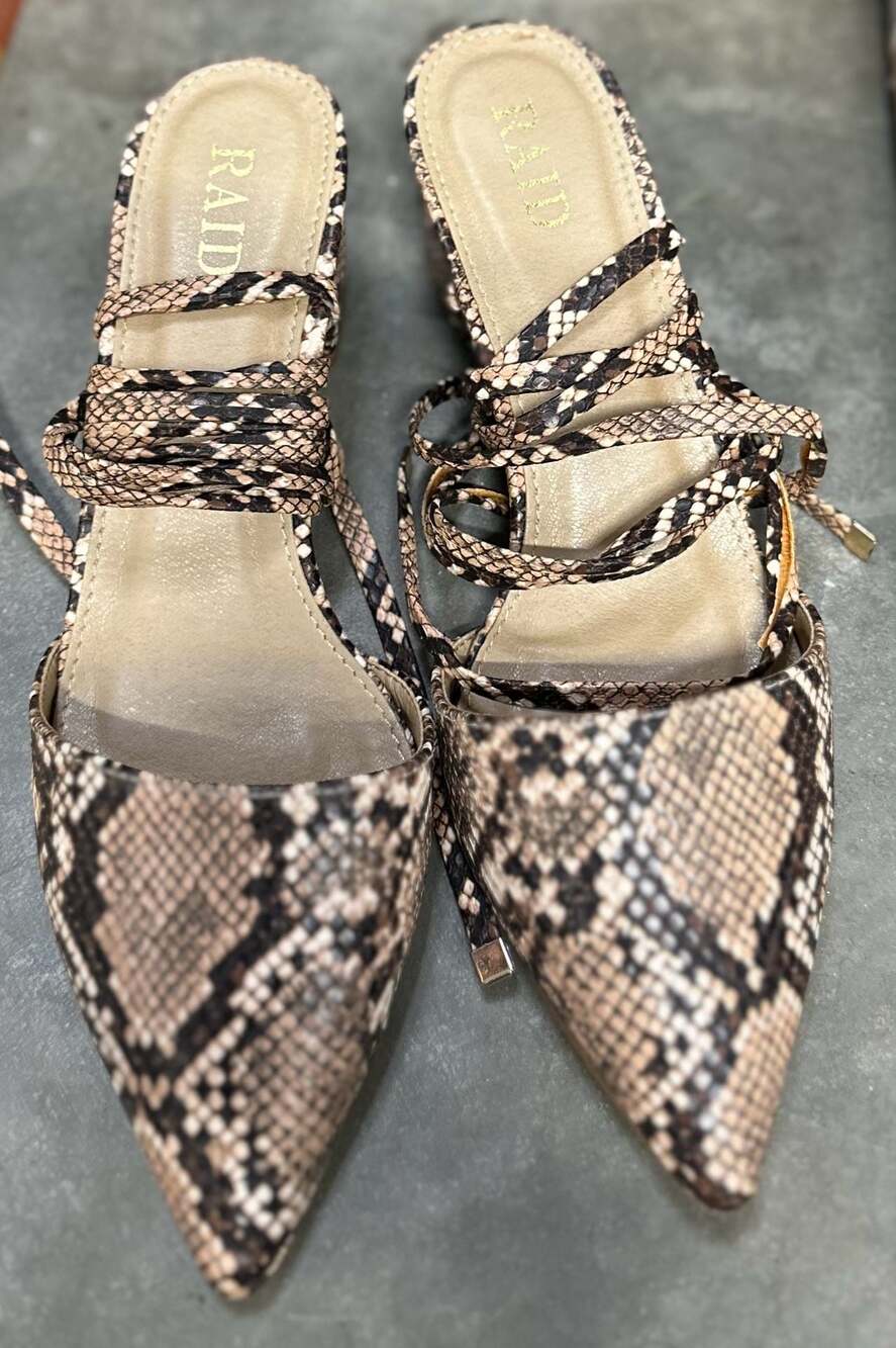 RAID Snakeskin Print Lace-Up Pointed Toe Block Heel Pumps Size 9